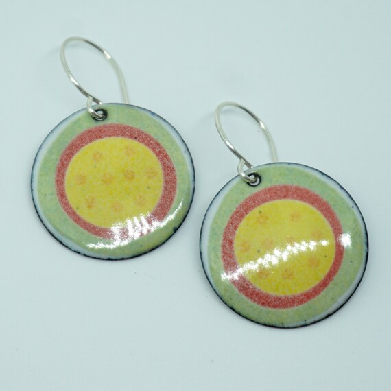 CLEARANCE - Red and Yellow Retro Enamel Earrings