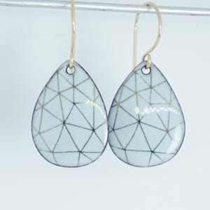 Gold Geometric Design on Light Seafoam Green Enamel Teardrop Earrings - Enamel Jewelry, Geometric Earrings, Gold Earrings, Gold Fill Jewelry