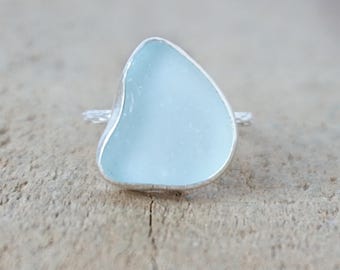 Size 6 Soft Aqua Blue Sea Glass Stacking Ring: Sterling Silver Ring