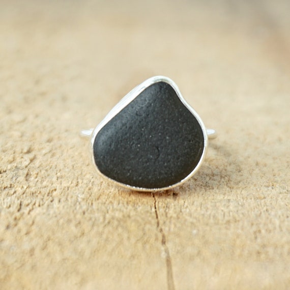 Size 7 Black Sea Glass Stacking Ring