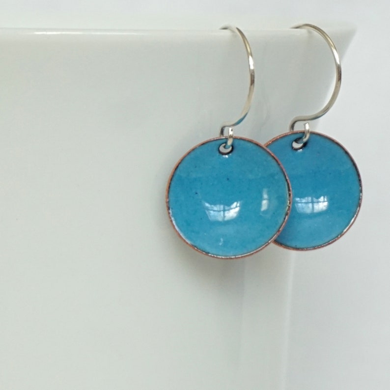 Teal Blue Enamel Earrings Enamel Jewelry Minimalist Etsy