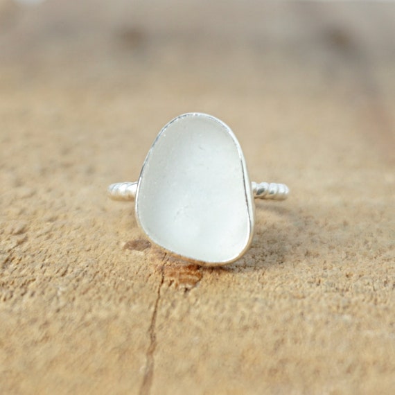 Size 7 1/2 Clear Sea Glass Stacking Ring