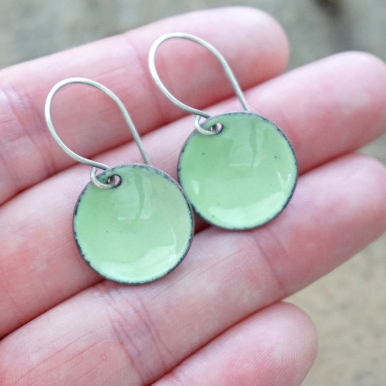 Light Green Enamel Earrings Enamel Jewelry, Minimalist Jewelry, Minimalist Earrings, Simple Earrings, Dot Earrings, Boho Jewelry Earrings image 2