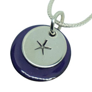 Hand Stamped Sterling Silver Starfish on Enamel Pendant - Choose Your Color - Enamel Necklace