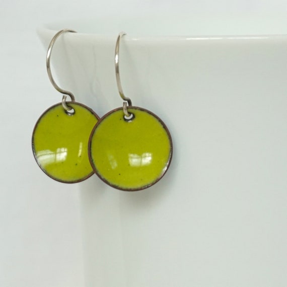 Lime Green Enamel Earrings Enamel Jewelry Minimalist | Etsy