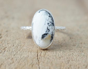 Size 8 White Buffalo Sterling Silver Stacking Ring