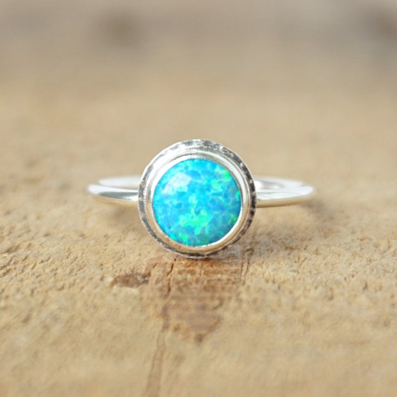 Size 8 Aqua Blue Aura Opal Stacking Ring