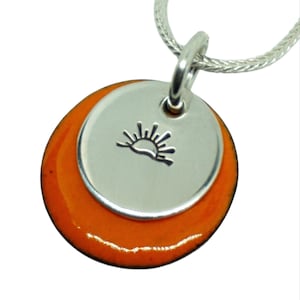 Hand Stamped Sterling Silver Enamel Pendant: Sunrise Necklace