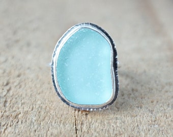 Size 8 1/4 Soft Aqua Blue Sea Glass Ring