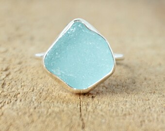 Size 9 1/4 Soft Aqua Blue Sea Glass Stacking Ring