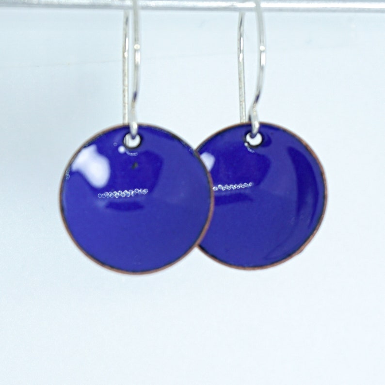 Cobalt Blue Enamel Earrings Enamel Jewelry, Minimalist Jewelry, Minimalist Earrings, Simple Earrings, Disc Earrings, Boho Jewelry Earrings image 1