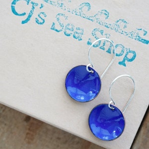 Cobalt Blue Enamel Earrings Enamel Jewelry, Minimalist Jewelry, Minimalist Earrings, Simple Earrings, Disc Earrings, Boho Jewelry Earrings image 5