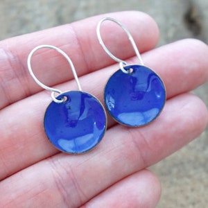 Cobalt Blue Enamel Earrings Enamel Jewelry, Minimalist Jewelry, Minimalist Earrings, Simple Earrings, Disc Earrings, Boho Jewelry Earrings image 2
