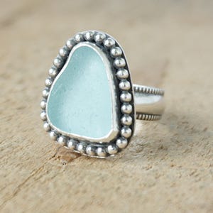 Size 7 1/2 Soft Aqua Blue Sea Glass Statement Ring - Genuine Sea Glass, Natural Sea Glass, Sea Glass Jewelry, Beach Glass Ring
