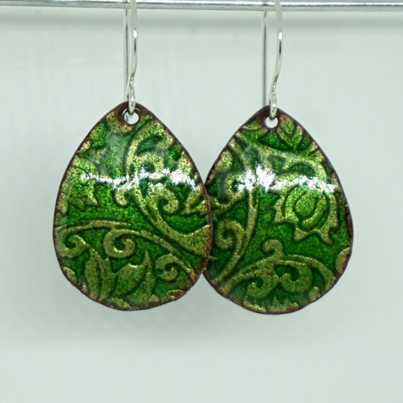 Metallic Green Enamel Floral Sunburst Earrings