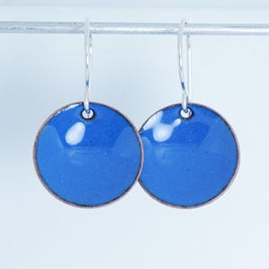 Cobalt Blue Enamel Disc Earrings: Minimalist Disc Earrings