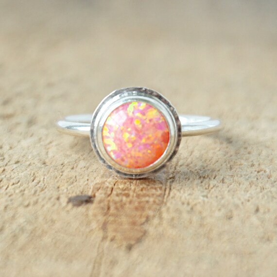 Size 6 3/4 Coral Pink Aura Opal Stacking Ring