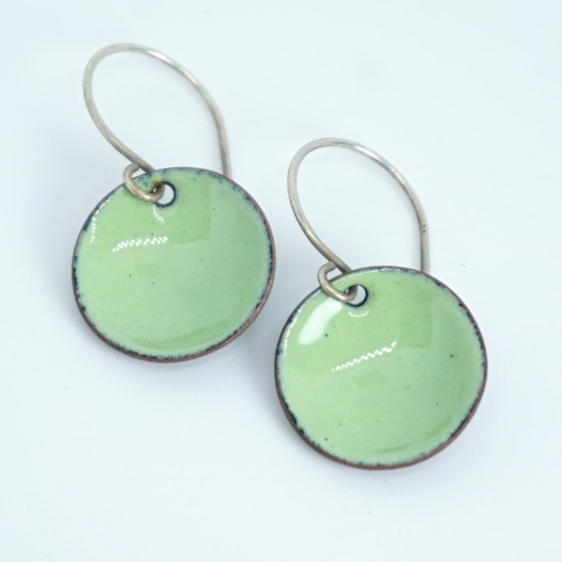 Light Green Enamel Earrings Enamel Jewelry, Minimalist Jewelry, Minimalist Earrings, Simple Earrings, Dot Earrings, Boho Jewelry Earrings image 4