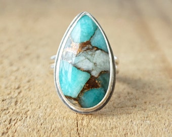 Size 9 1/2 Amazonite and Bronze Composite Statement Ring