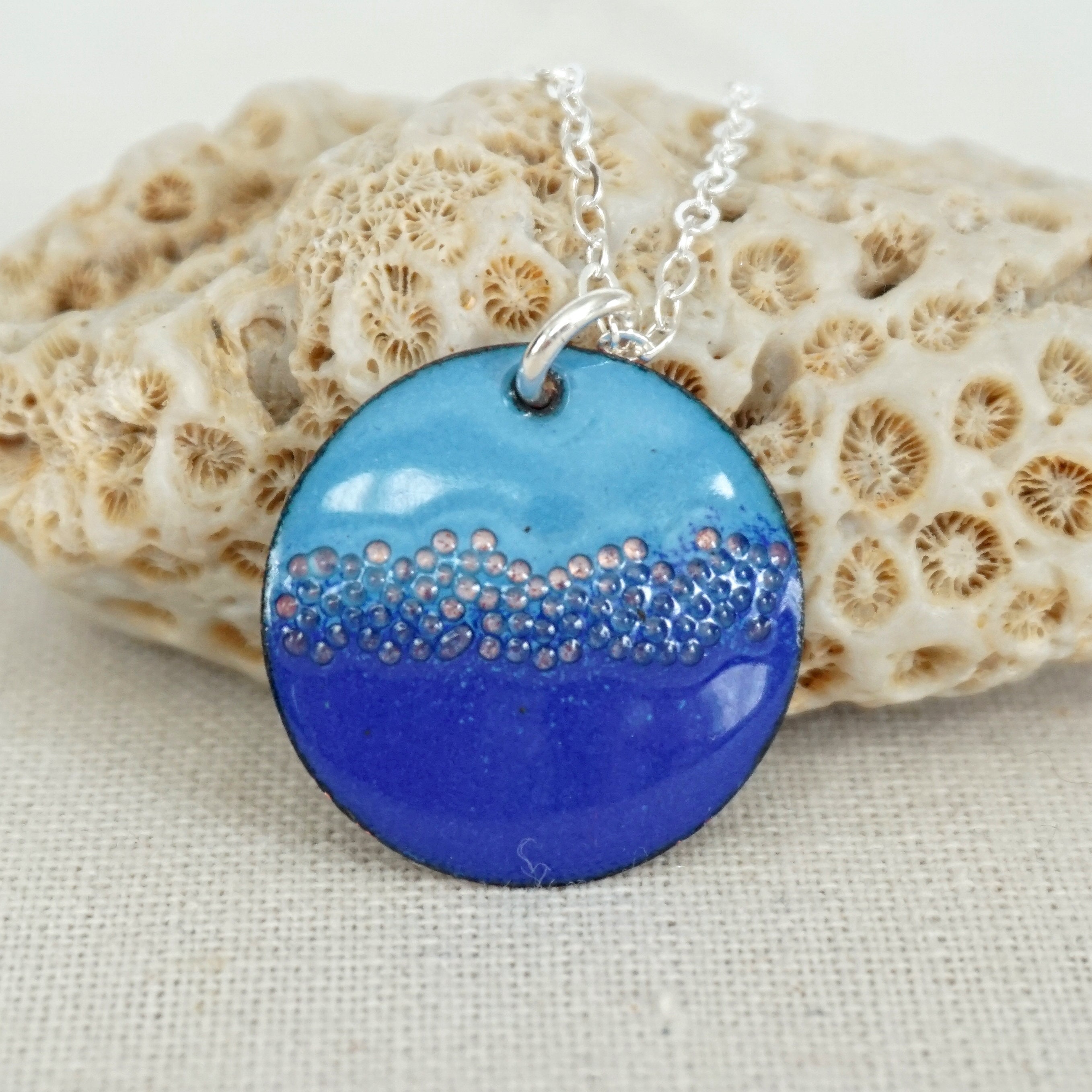 Bright Blue and Cobalt Blue Enamel Pendant Enamel Necklace Etsy