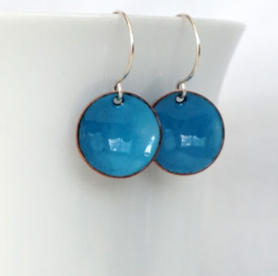 Teal Blue Enamel Earrings Enamel Jewelry Minimalist | Etsy