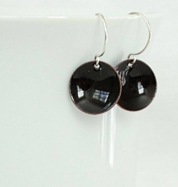 Black Enamel Earrings Enamel Jewelry Minimalist Jewelry Etsy