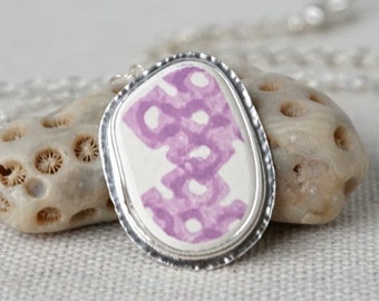 Purple and White Sea Pottery Pendant