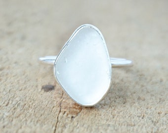 Size 7 3/4 Clear Sea Glass Stacking Ring