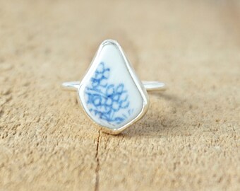 Size 5 1/2 Blue and White Sea Pottery Stacking Ring