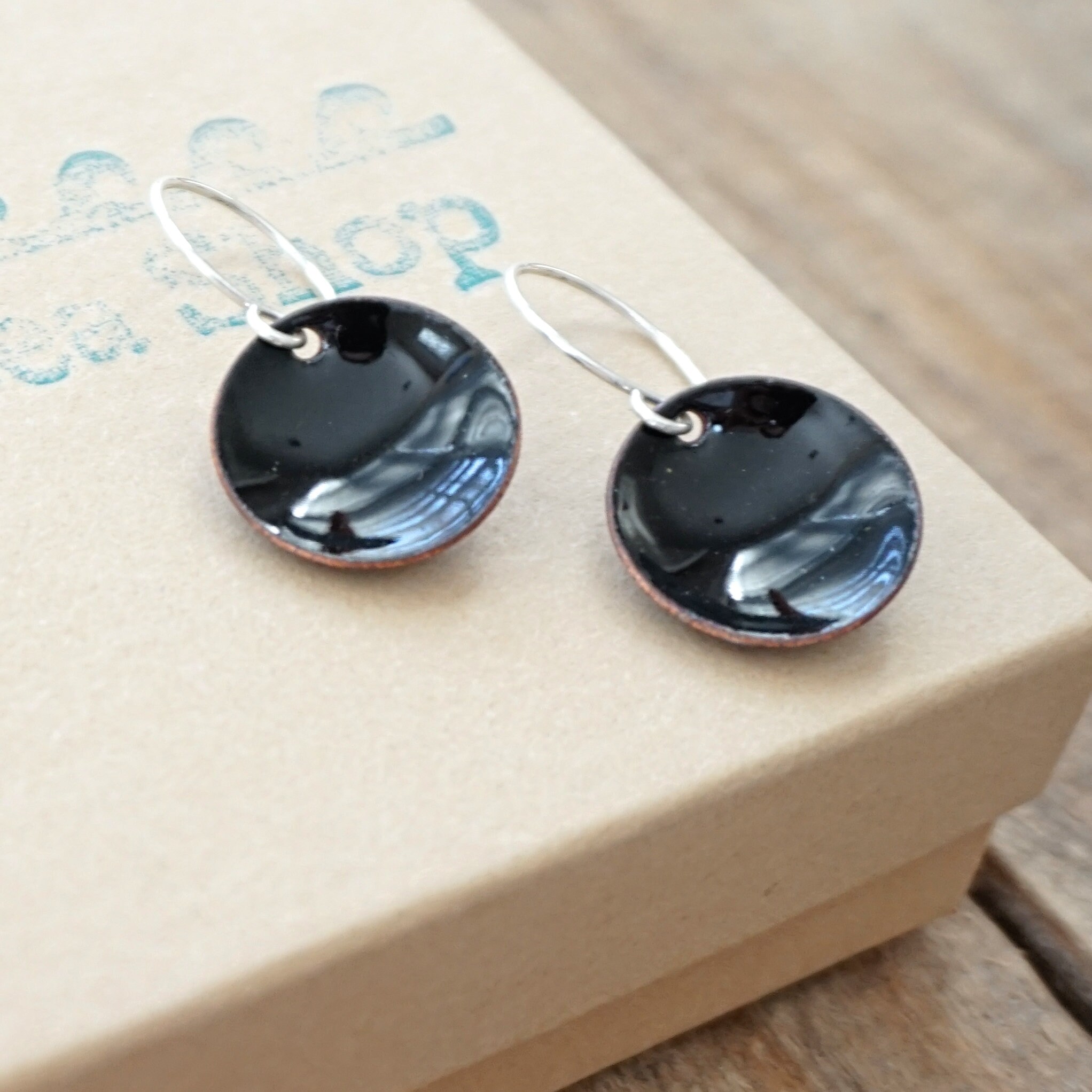 Black Enamel Earrings Enamel Jewelry Minimalist Jewelry Etsy
