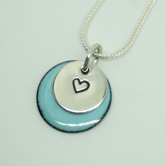 Hand Stamped Sterling Silver Heart on Enamel Pendant - Create Your Own
