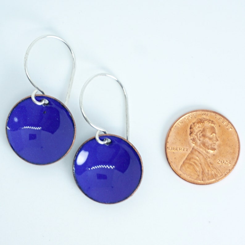 Cobalt Blue Enamel Earrings Enamel Jewelry, Minimalist Jewelry, Minimalist Earrings, Simple Earrings, Disc Earrings, Boho Jewelry Earrings image 3