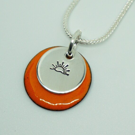 Hand Stamped Sterling Silver Sunset/Sunrise on Enamel Pendant - Create Your Own