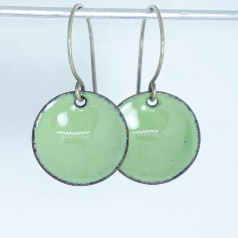 Light Green Enamel Earrings Enamel Jewelry, Minimalist Jewelry, Minimalist Earrings, Simple Earrings, Dot Earrings, Boho Jewelry Earrings image 1