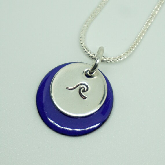 Hand Stamped Sterling Silver Wave on Enamel Pendant - Create Your Own