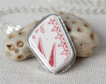 Red and White Sea Pottery Pendant