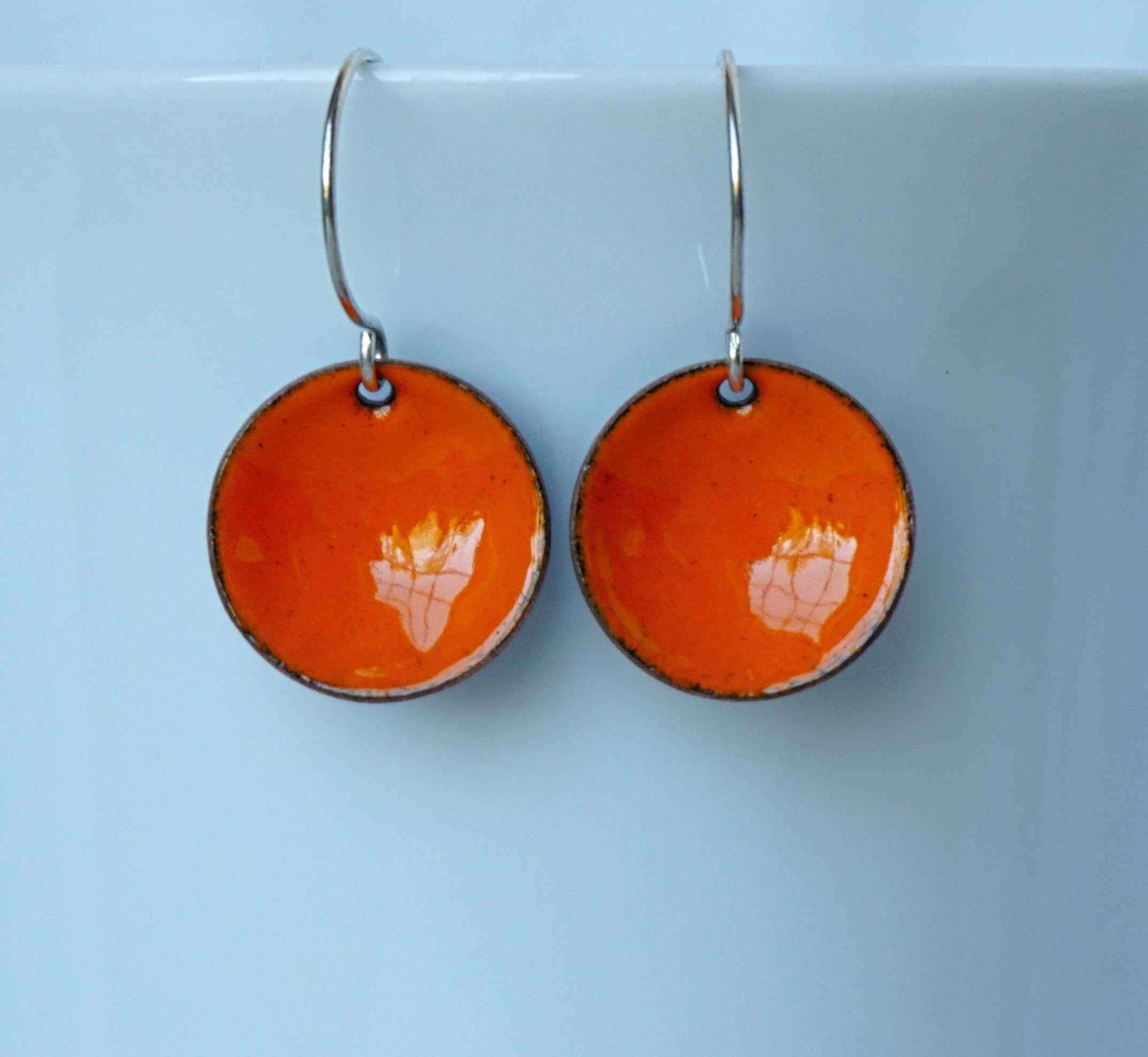 Tangerine Orange Enamel Earrings Enamel Jewelry Minimalist | Etsy