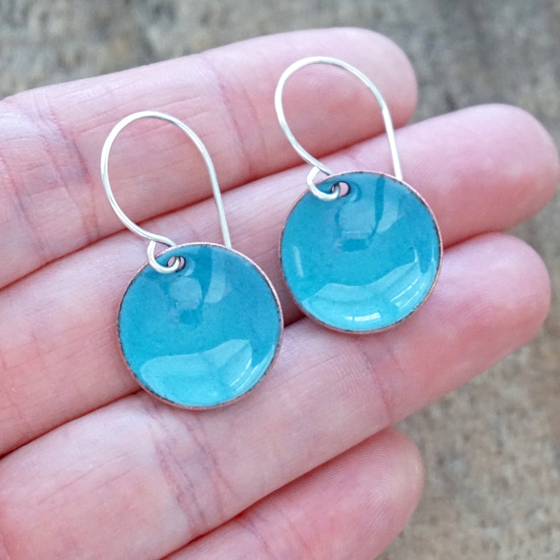 Teal Blue Enamel Earrings Enamel Jewelry Minimalist Etsy
