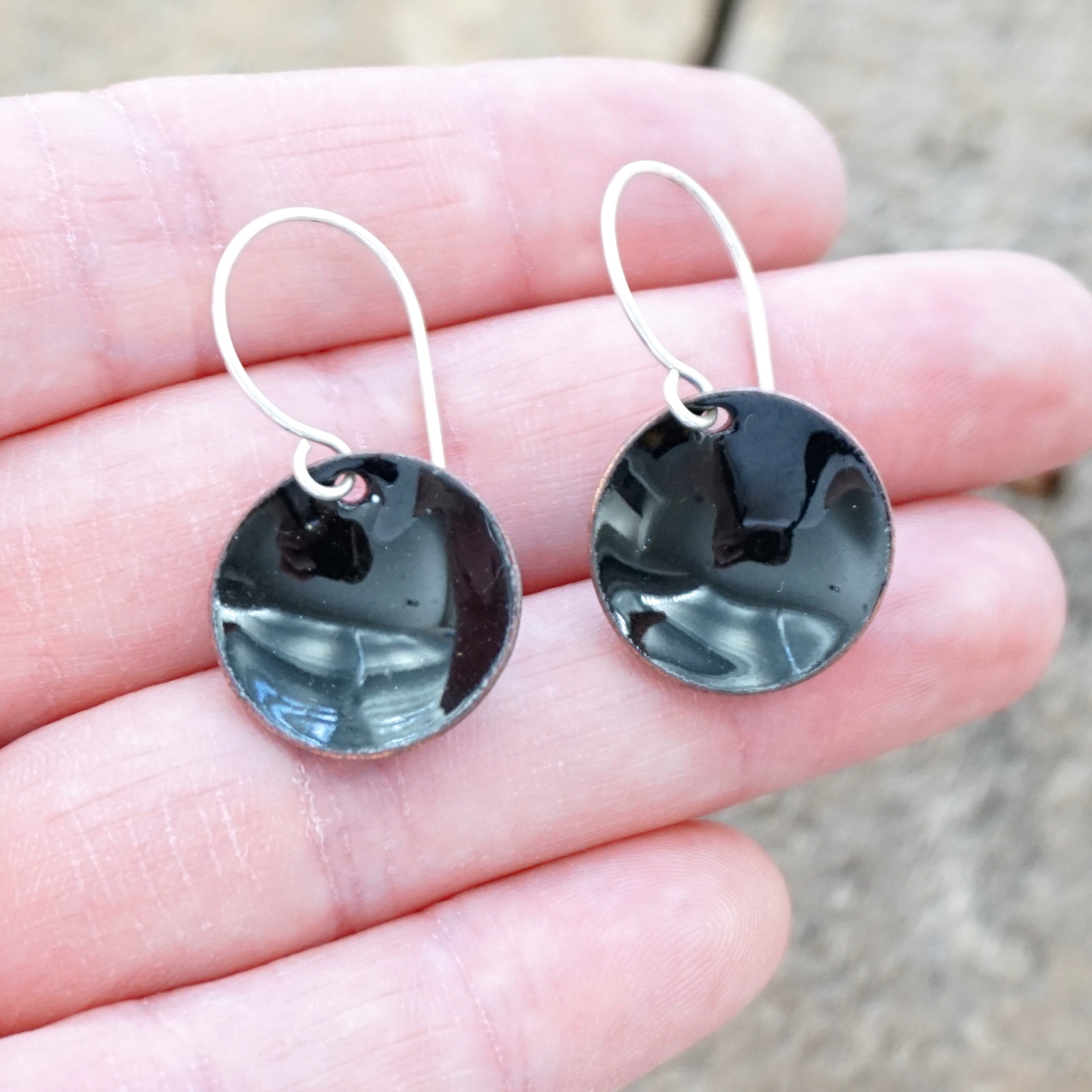 Black Enamel Earrings Enamel Jewelry Minimalist Jewelry Etsy