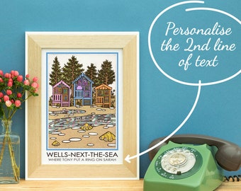 Personalised Wells-Next-The-Sea Travel Poster A4 Art Bespoke