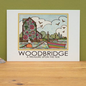A5 Postkarte Tide Mill Fluss Szene Deben Wahrzeichen Suffolk Urlaub Souvenir Mini Art Geschenk für Sailor Strumpffüller Housewarming