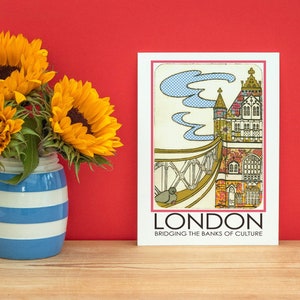 London A5 Postkarte Tower Bridge Taube