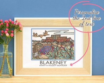 Personalised Blakeney Marshes Travel Poster A4 Art Bespoke Birthday Housewarming Gift Norfolk Scene Memories Souvenir