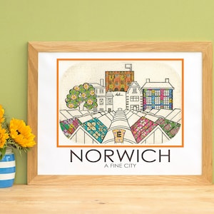 A3 (29,7 x 42 cm) Cartaz de viagem de Norwich Arte Castelo Mercado Norfolk Lembrança Cena da cidade Natal Inauguração de casa Presente de aniversário