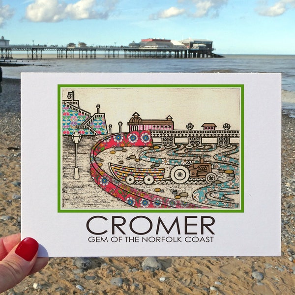 Cromer A5 Postcard Pier Tractor Boat Seaside Holidays