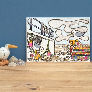 Mouettes et bouées Carte postale A5 Mouettes Mouettes Plage Vacances à la mer