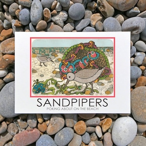Strandläufer Algen und Fischernetze A5 Postkarte Strand Szene Britische Küste Wildtiere Mini Art Print