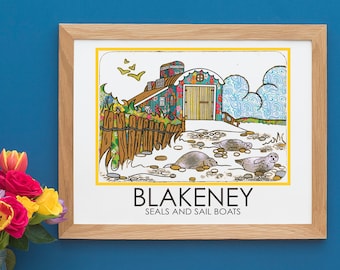 A3 (29.7x42cm) Blakeney Travel Poster Seals Lifeboat Station Norfolk Housewarming Gift for Wife Birthday Present Norfolk Holiday Souvenir