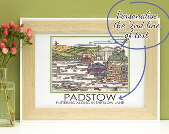 Personalised Padstow Cornwall Travel Poster A4 Art Bespoke Christmas Gift Coastal Scene Holiday Souvenir Birthday Stocking Filler
