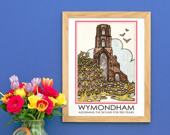 A3 (29.7x42cm) Wymondham Abbey Travel Poster Norfolk Landmark Historic Building Housewarming Retirement Gift Stocking Filler Souvenir